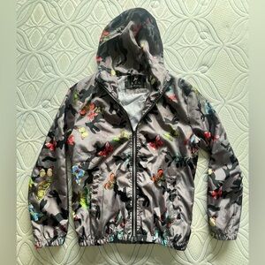 Nan Zhang Lun Camo Jacket w/ Hood Womens Size Small Gray Windbreaker Butterflies